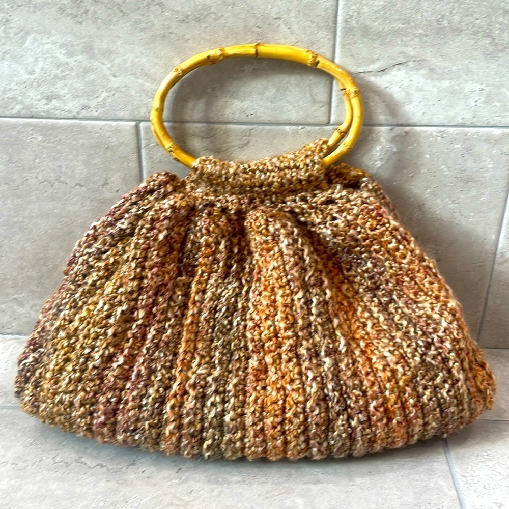 Handwoven Multicolor Straw Tote with Yellow Bamboo Handles